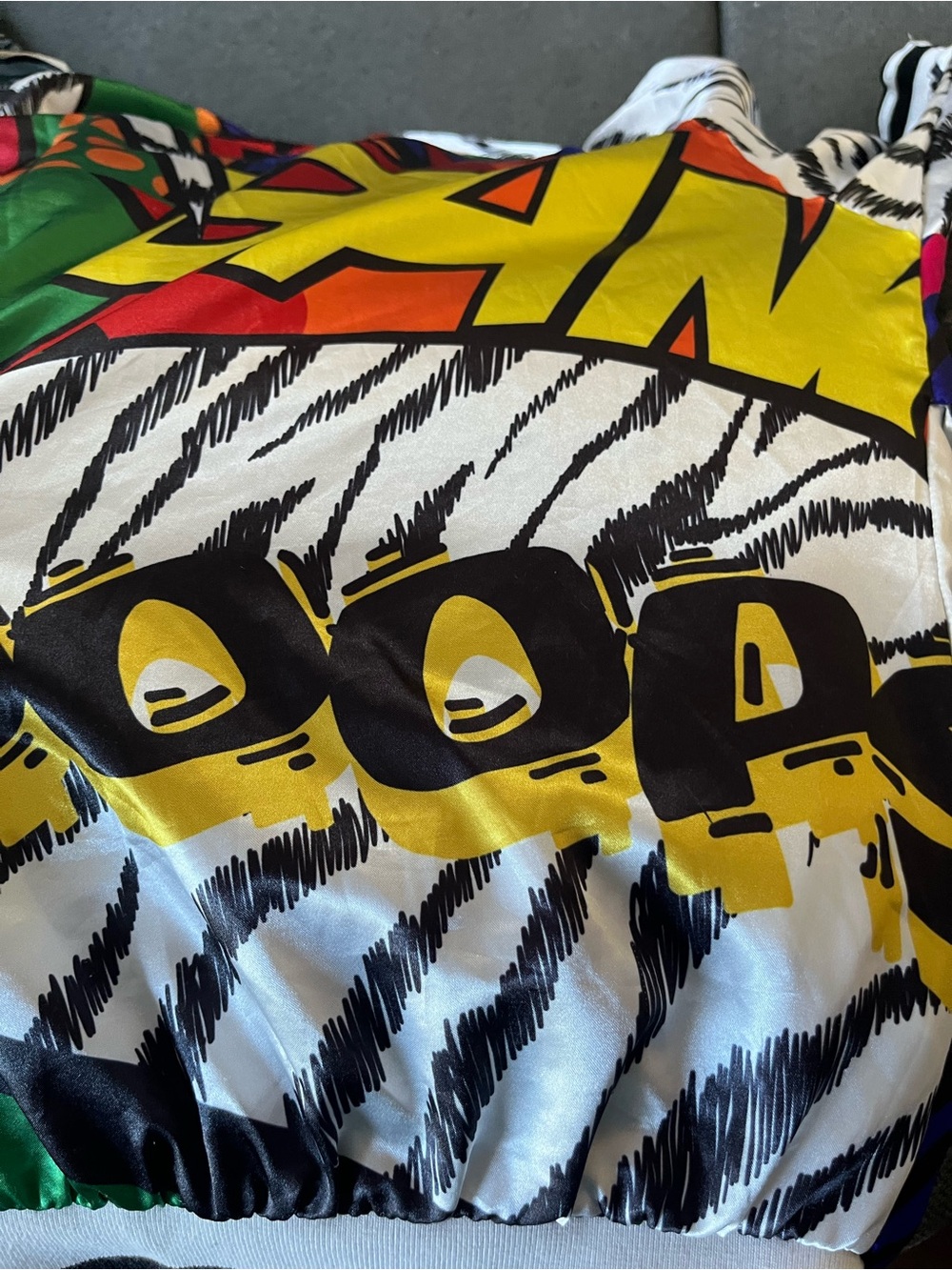 Vintage Women’s Pop Art Print Bomber Jacket - Black/White/Red - Picture 9 of 15